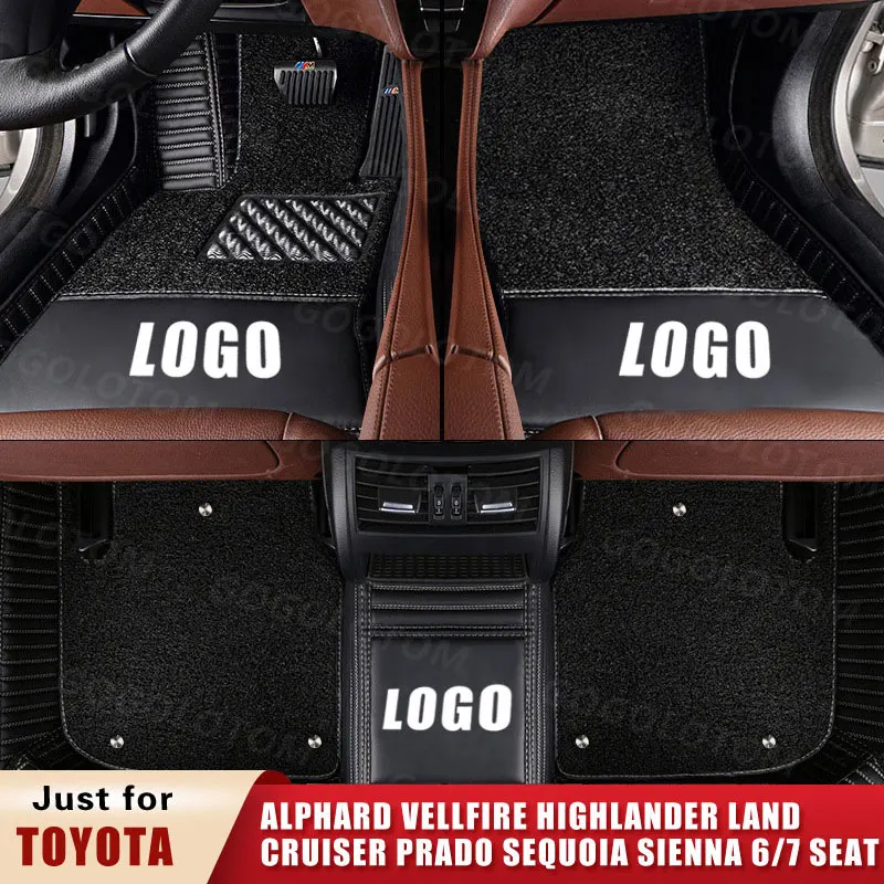 Custom Car Floor Mats for Toyota ALPHARD VELLFIRE H2 H3 HIGHLANDER U4 U5 Land Cruiser Prado Sequoia Sienna 6 7 Seats SUV MPV