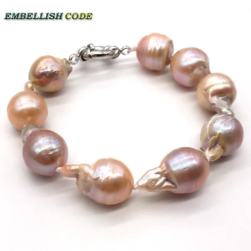 

peach pink pearl bracelet tissue teardrop fire ball nucleated baroque Irregular pearls real natural pearls for gift