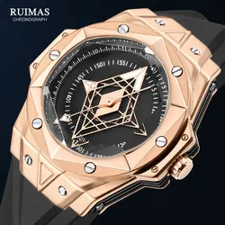 RUIMAS Men's Sports Watches Fashion Luxury Rose Gold Quartz Watch for Men Silicone Strap Waterproof Wristwatch Relogio Reloj