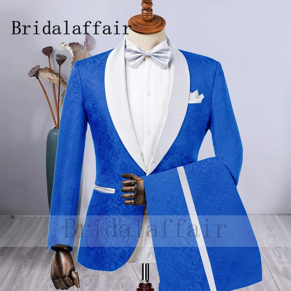 

Bridalaffair 2022 Tailor-Made Royal Blue Wedding Men Suits Slim Fit Tuxedo 2 Pieces Suits Groom Prom Jacquard Blazer Terno Pants