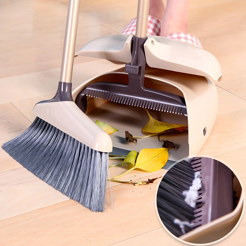 Eyliden Broom and Dustpan Set with Teeth and Long Handle for Kitchen Home Lobby Office Broom Floor Cleaning