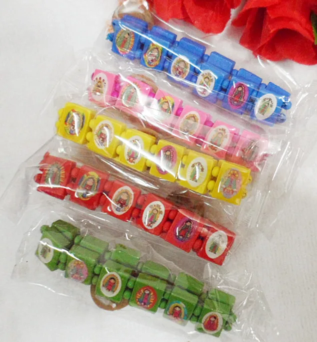 10PCS/pack colorful icon wooden religious Guadalupe rosary bracelet