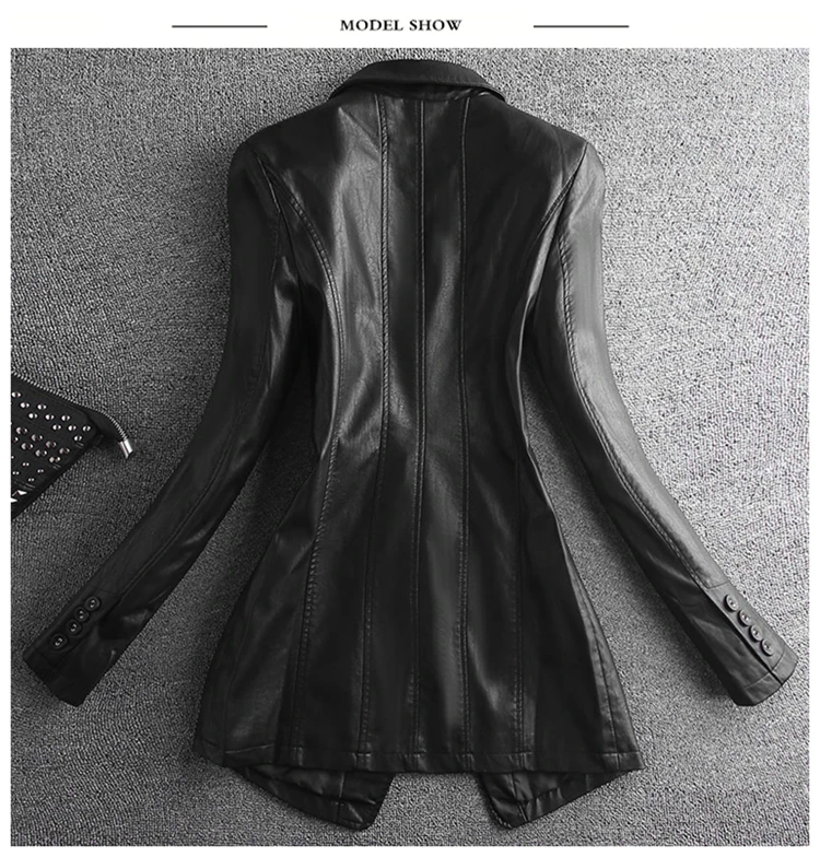 Lautaro Spring Elegant Black Light Soft Faux Leather Blazer Long Sleeve Slim Fit Luxury Women Blazers and Jackets Fashion 2021