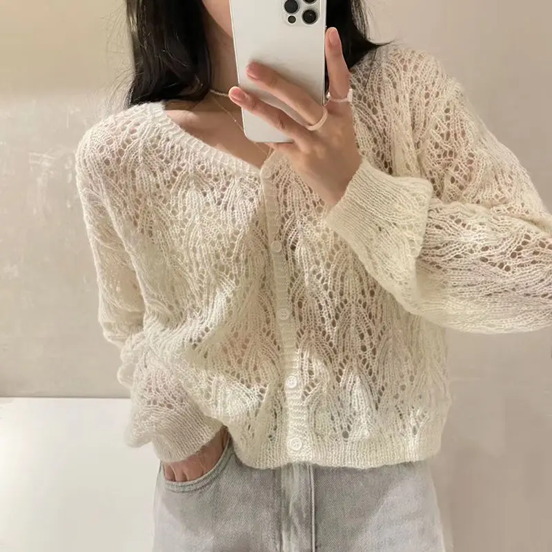 Cardigan Women Hollow Out 5 Colors Cropped Summer Breathable Casual Solid Soft Ulzzang Female All-match Hot Sale Loose Chic Ins