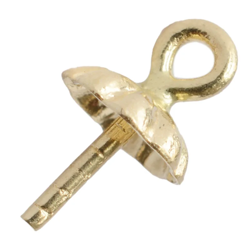 

AU750 Solid 18K Gold Eye Pin Pearl Cup Pendant Charm Connector Bail, jewelry DIY gold findings/components