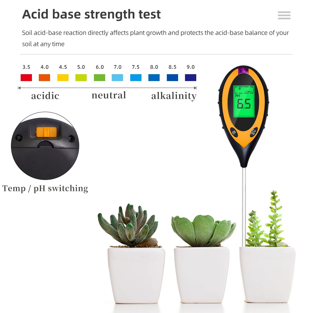 Imagem -02 - Solo Medidor de ph Luz Solar ph Tester Jardim Flores Temp Acidez Medidor de Umidade Ferramenta de Teste de Umidade ph Analisador em em