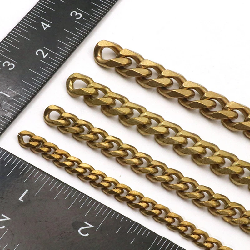 1 Meter Solid Brass Flat Head Bags Chain Open Curb Link Necklace Wheat Chain None-polished Bags Straps Parts DIY Accessories