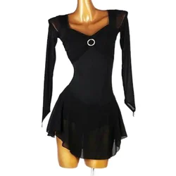 Figure Skating Dress Long Sleeve Black Dress Girls' Performance Wear for Competition Stretch Mesh Dance Costume