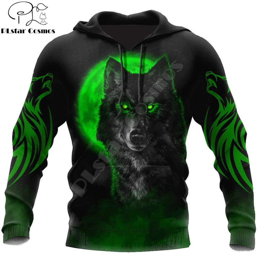 Beautiful The Green Moon Wolf 3D All Over Printed Men Hoodie Autumn Unisex Sweatshirt Zip Pullover Casual Streetwear KJ459