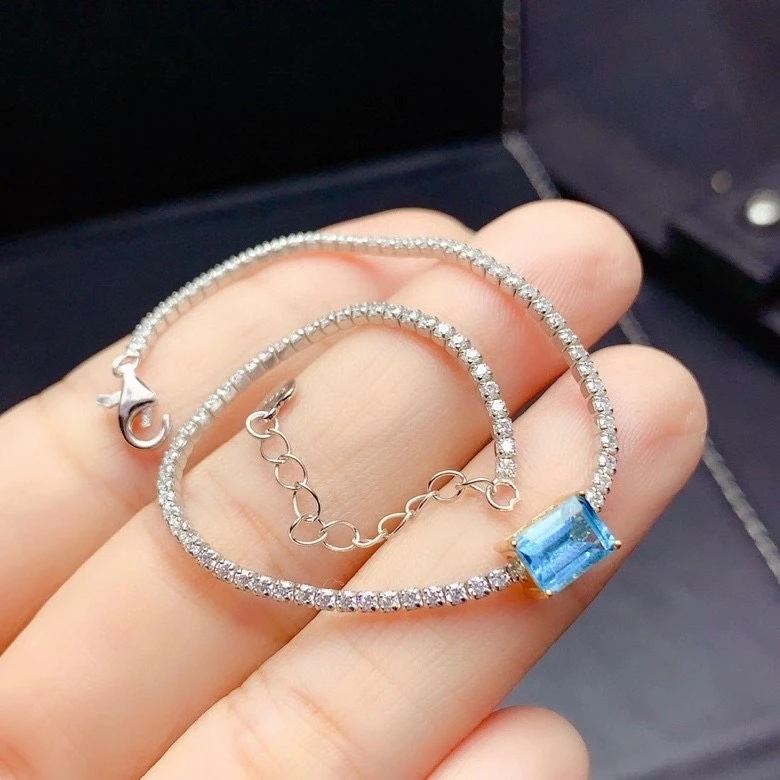 

KJJEAXCMY fine jewelry S925 sterling silver inlaid natural blue topaz new Girl popular hand Bracelet Support test Chinese style