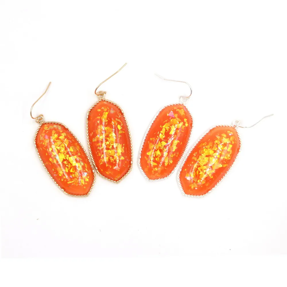 Trendy New Arrivals Inlay 3D Resin Multicolor Glitter Big Oval Dangle Earrings For Women Girls Fashion Jewelry