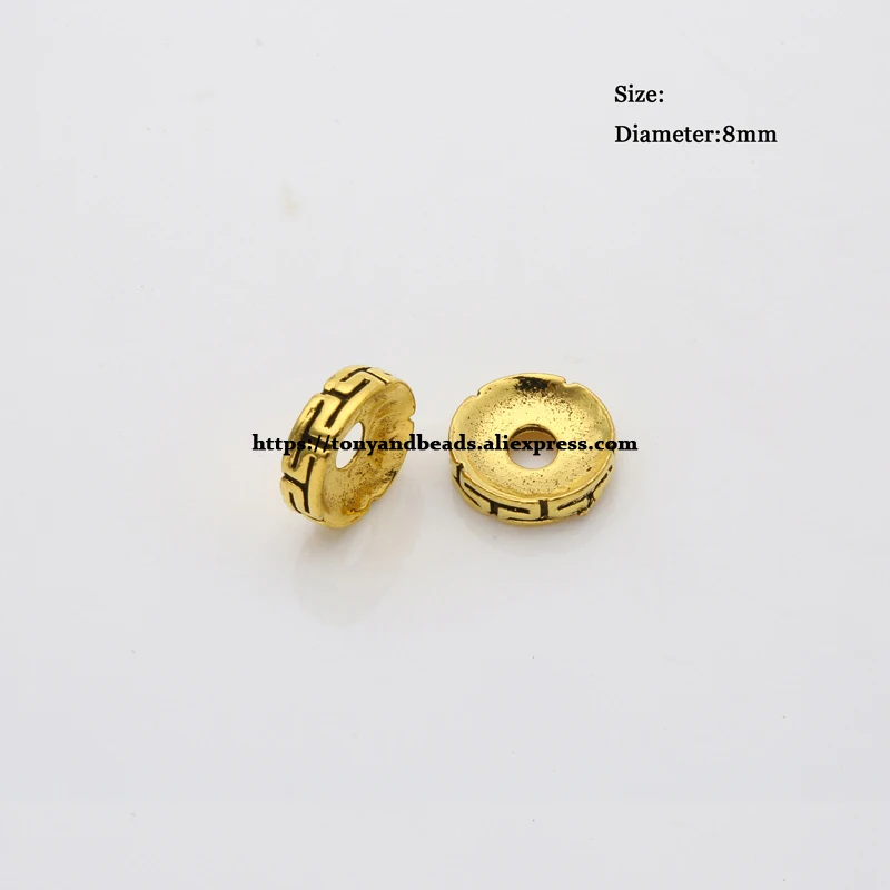 (50 Stück / Los!) Europäischer Spacer-Charm-Verbinder, Crimp-Endperlen aus Legierung in Antikgoldfarbe, geeignet für die Armbandherstellung. – Detail 12
