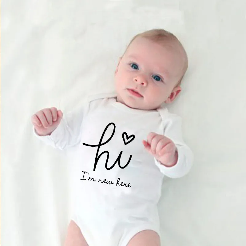 

Hi I'm New Here Letters Print Newborn Baby Bodysuit Long Sleeve Body Baby Boy Onesies Cotton Baby Girl Rompers Outfits Clothes