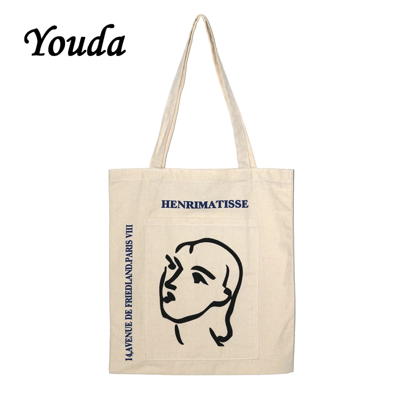 

Youda Korea Simple Printed Canvas Bag Ladies Lightweight Style Shoulder Bag Large Capacity Shopping Handbag Fashion Classic Tote