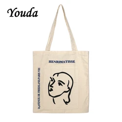 Youda Korea Simple Printed Canvas Bag Ladies Lightweight Style Shoulder Bag Large Capacity Shopping Handbag Fashion Classic Tote