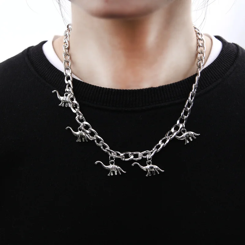 Goth Metal Dinosaur Pendant Chain Choker Necklace For Women Men Cool Hip Hop Punk Necklaces Jewelry Gift Animals Charms Pendants