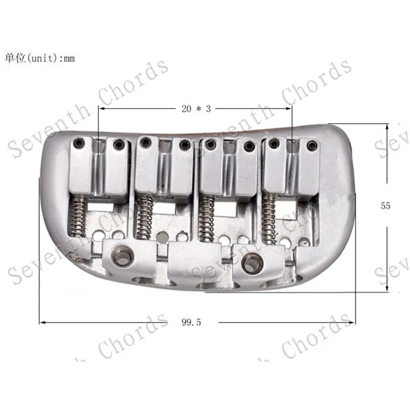 A Set of Silver Curve Baseplate Double Bullet 4 String Saddle Electric Bass Bridge Guitar Accessories Parts Musical Instrument
