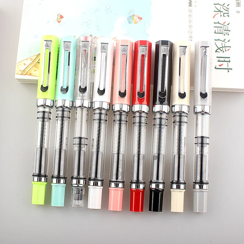 Student Practise Calligraphy Plastic Transparent Fountain Pen F Nib 0.5mm Hooded Nib 0.38mm Color Ink Pens School Supplies