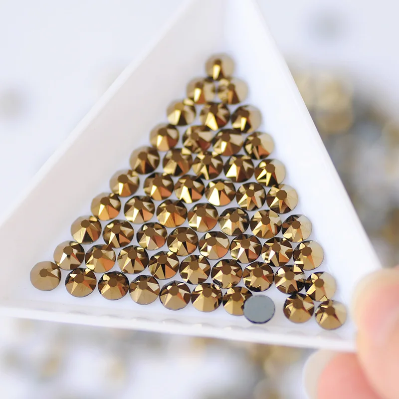 YANRUO 2088HF All Sizes Aurum Glass Strass Iron On Crystal Hotfix Flatback Gold Rhinestones For Clothes Decoration