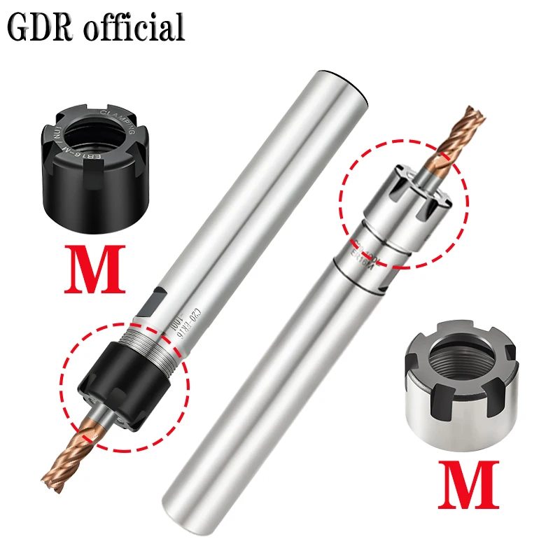 High precision 0.003mm ER extension rod C6 C8 C10 C12 C16 straight shank extension rod ER8 ER11 ER16 ER20 and ER collet ER M Nut