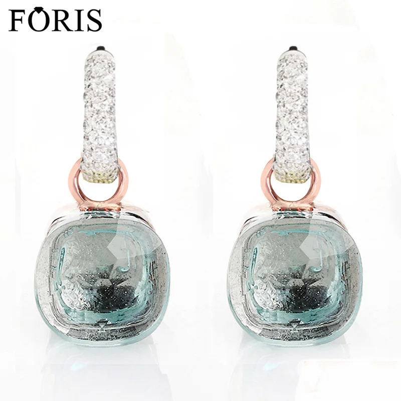 FORIS 10 Colors Faceted Crystal Candy Square Gold Earrings  Inlay Zircon CZ Water Drop Earrings Fashion Women Jewelry