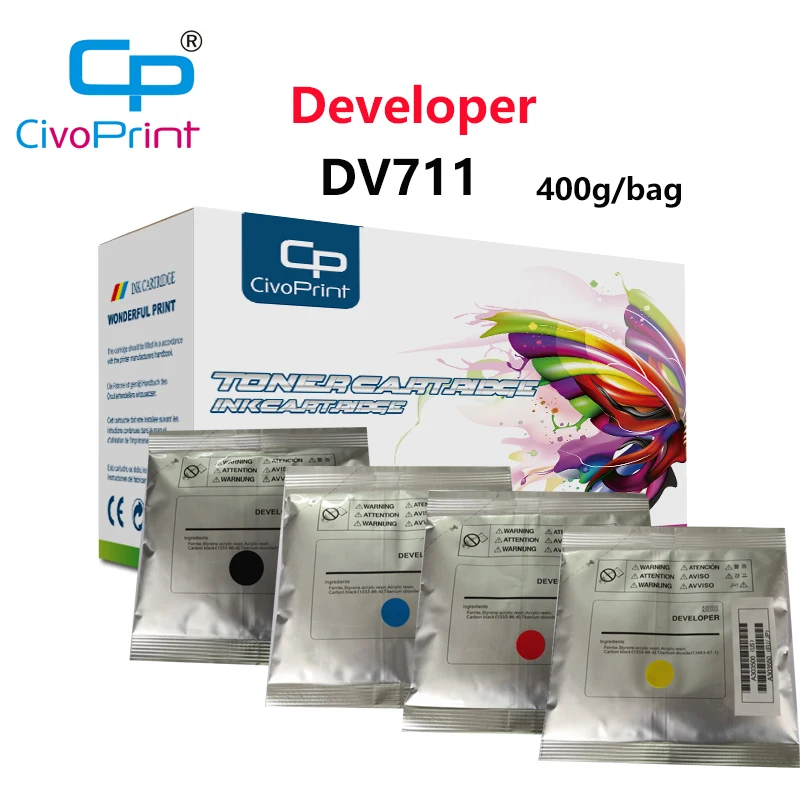 Civoprint compatible DV711 Developer for Konica Minolta bizhub C654 C754 B754 iron powder 400g/bag 4 colors