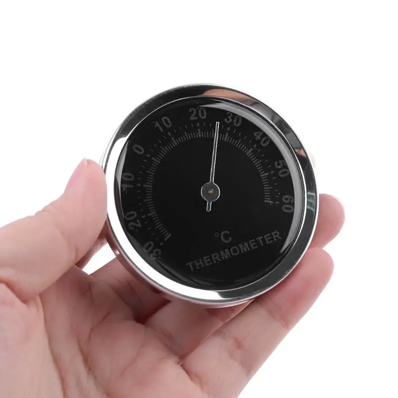 Mini Thermometer Mechanical No Battery Analog 58mm Car Temperature Gauge with Double-sided Sticker J9K