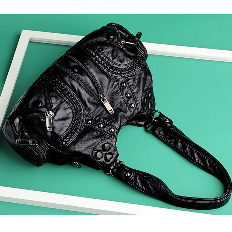 Yogodlns Vintage Weiche PU Leder Schulter Tasche Frauen Große Kapazität Handtasche Mode Umhängetasche Nähte Farbe Griff Tasche sac – Detail 22