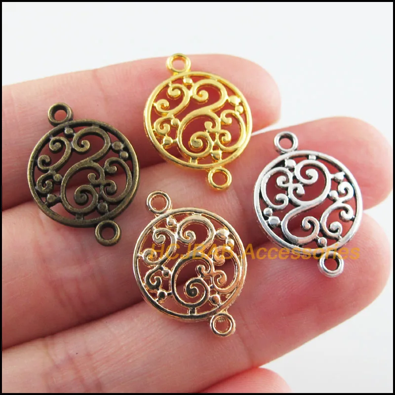 40Pcs Tibetan Silver Plated, Antiqued Gold Plated, Bronze Plated Flower Charms 14x20.5mm