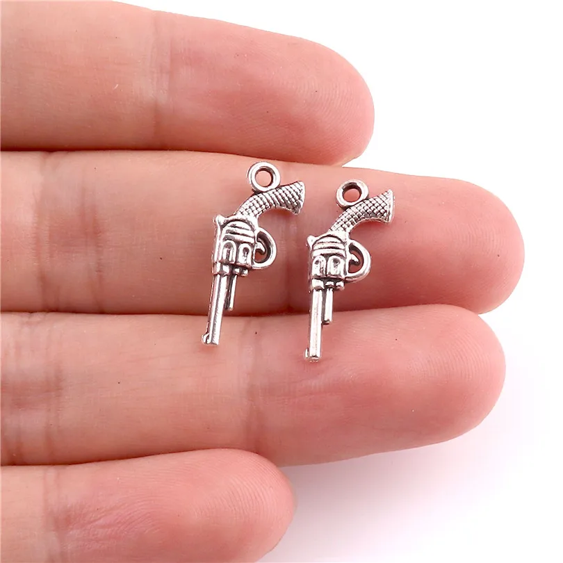 40pcs Charms Gun 2 Sided Revolver 9*20mm Tibetan Silver Plated Pendants Antique Jewelry Making DIY Handmade Craft Pendant