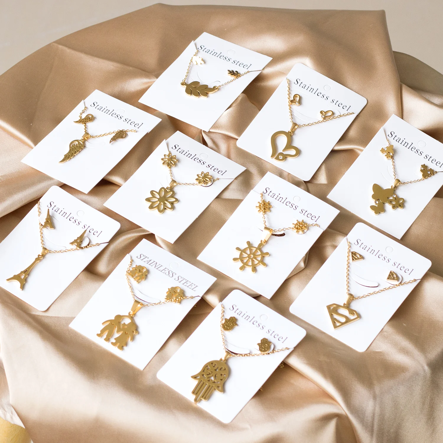 серьги Animals Plants Flowers Butterfly Necklace Earrings Sets Stainless Steel Jewelry for Women Gold Color 2022 Trendy Wholesal
