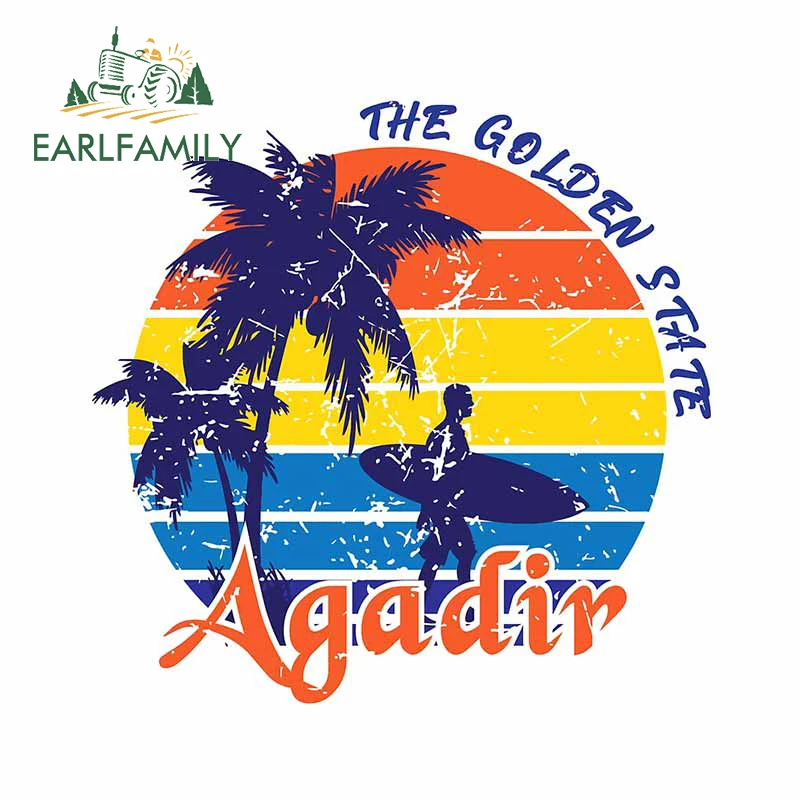 EARLFAMILY 13cm x 12.9cm for Agadir Surfing Car Stickers Refrigerator Decoration Assessoires Snowboard Scratch Proof Decal