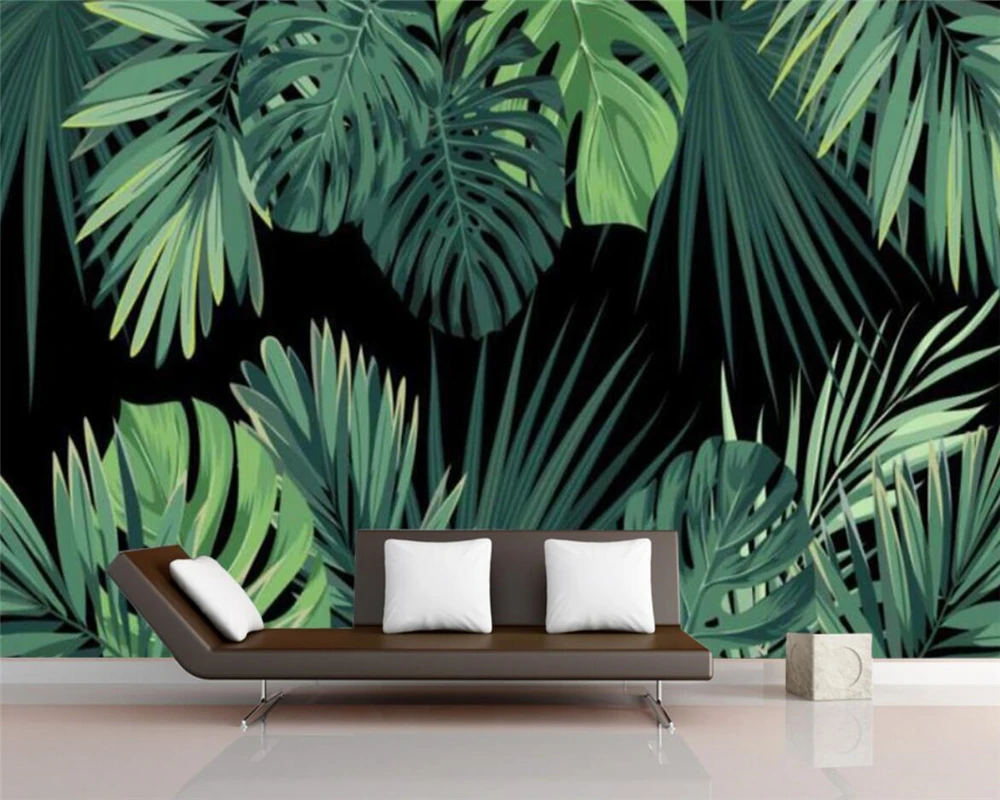 Custom size wallpaper tropical rainforest plant leaf forest background wall home decoration self-adhesive relief material mural