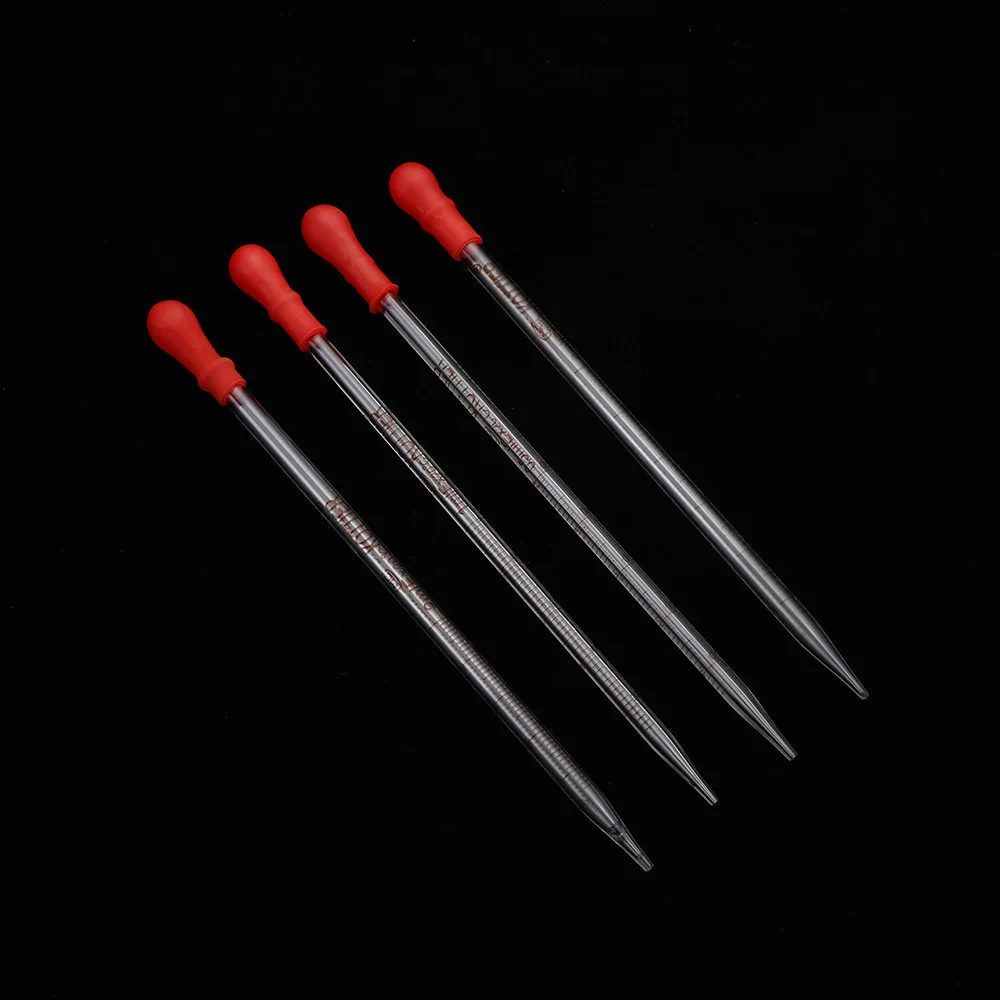 Glass Dropper Red Rubber Head Transparent With Scale Line Graduated Pipettes Liquid Transfer Test Tubes Lab Scale Supplies