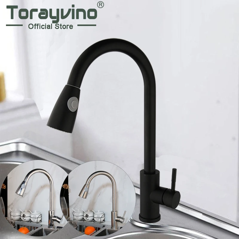 

Kitchen Faucets Sink Brass Pull Out And Rotatable Taps Deck Mounted Black & Chrome & Brushed Nickel Faucets Mixer Water Tap