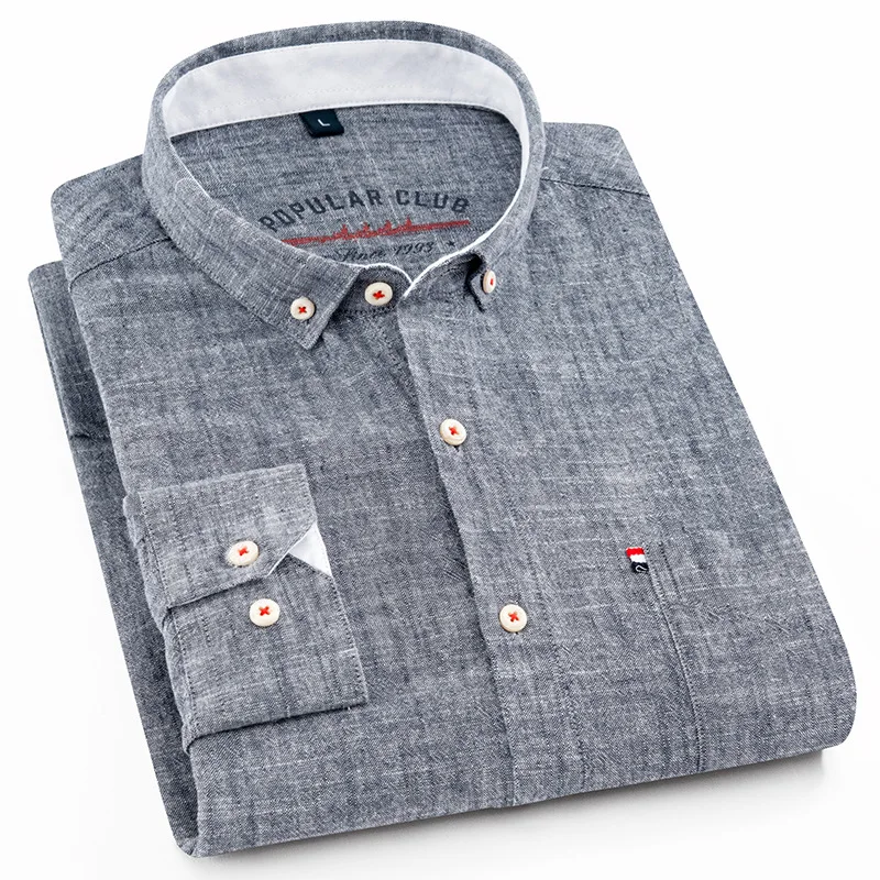 Wysokiej jakości męskie bawełniane koszule z długim rękawem w całości zapinana na guziki letnie standardowe dopasowanie Casual białe koszule Comfort Soft Men Brand