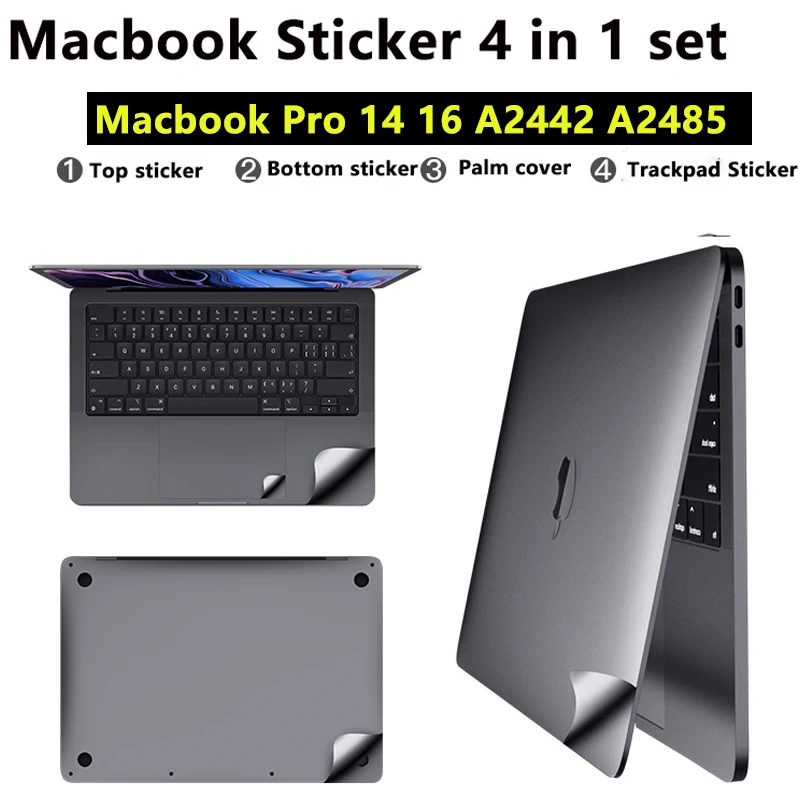 4 in1 Set Full Body Sticker for 2022 MacBook Pro 13 14 16 M1 M2 A2442 A2485 A2337 Touchpad Film/Palm Rest Skin Protective film