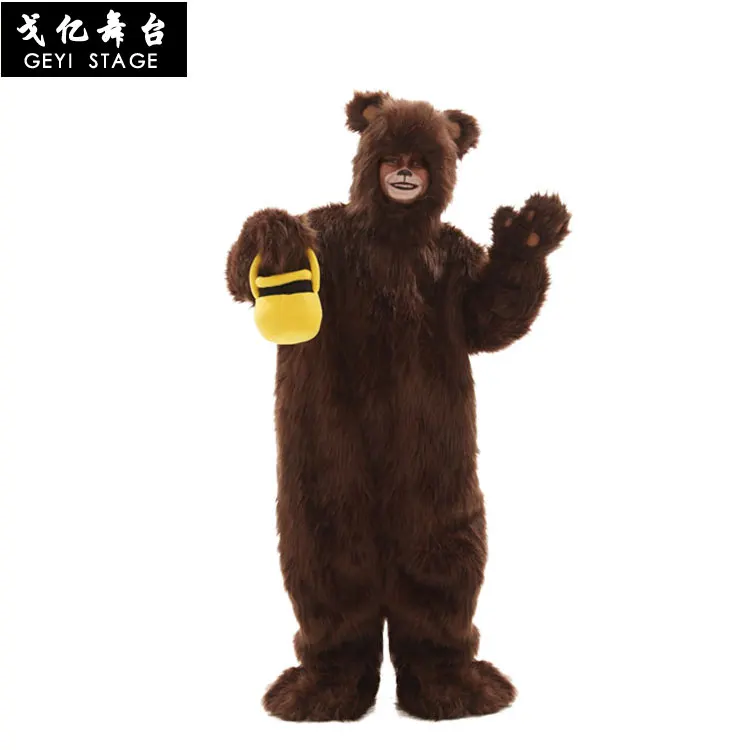 Luxo bonito pelúcia urso marrom mascote traje fursuit halloween cosplay festa vestido peludo animal adulto crianças traje