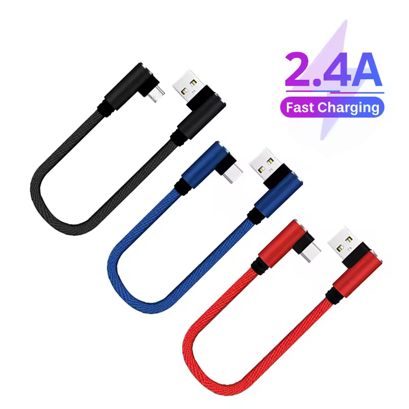 Câble de chargement court USB vers Type C, 25cm, coude à 90 degrés, Micro câble USB C 2,4 a, cordon de charge rapide pour Samsung Huawei