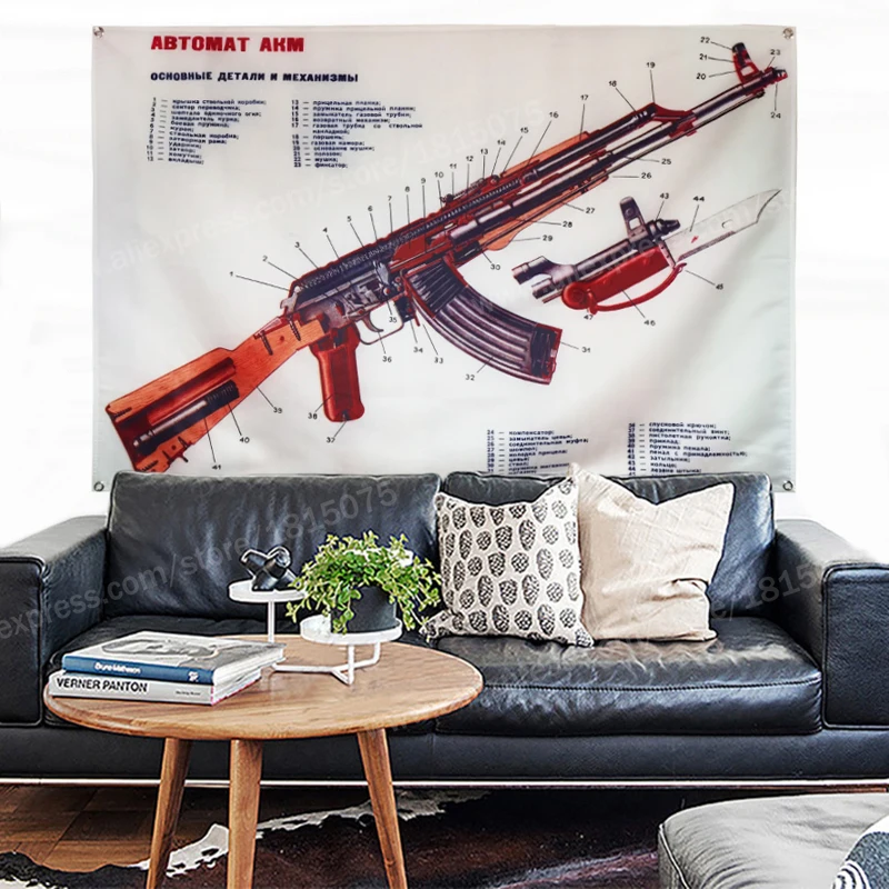 Gun Poster Flag Banner Art Home Decoration Hanging 4 Gromments In Corners 3*5FT 144cm*96cm