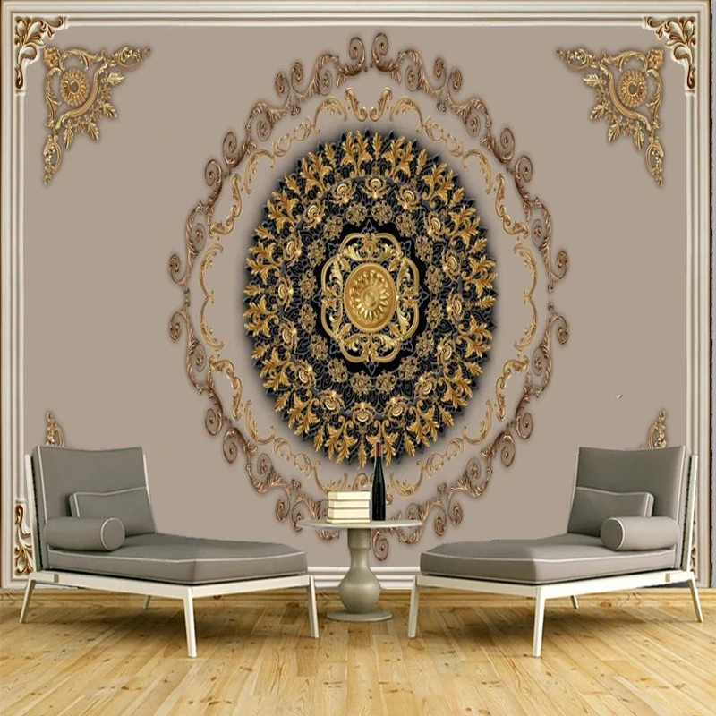Custom Mural Wallpaper 3D Modern European Style Embossed Golden Patte Papel De Parede Fresco Tapety Sticker Wallpaper Brick Wall