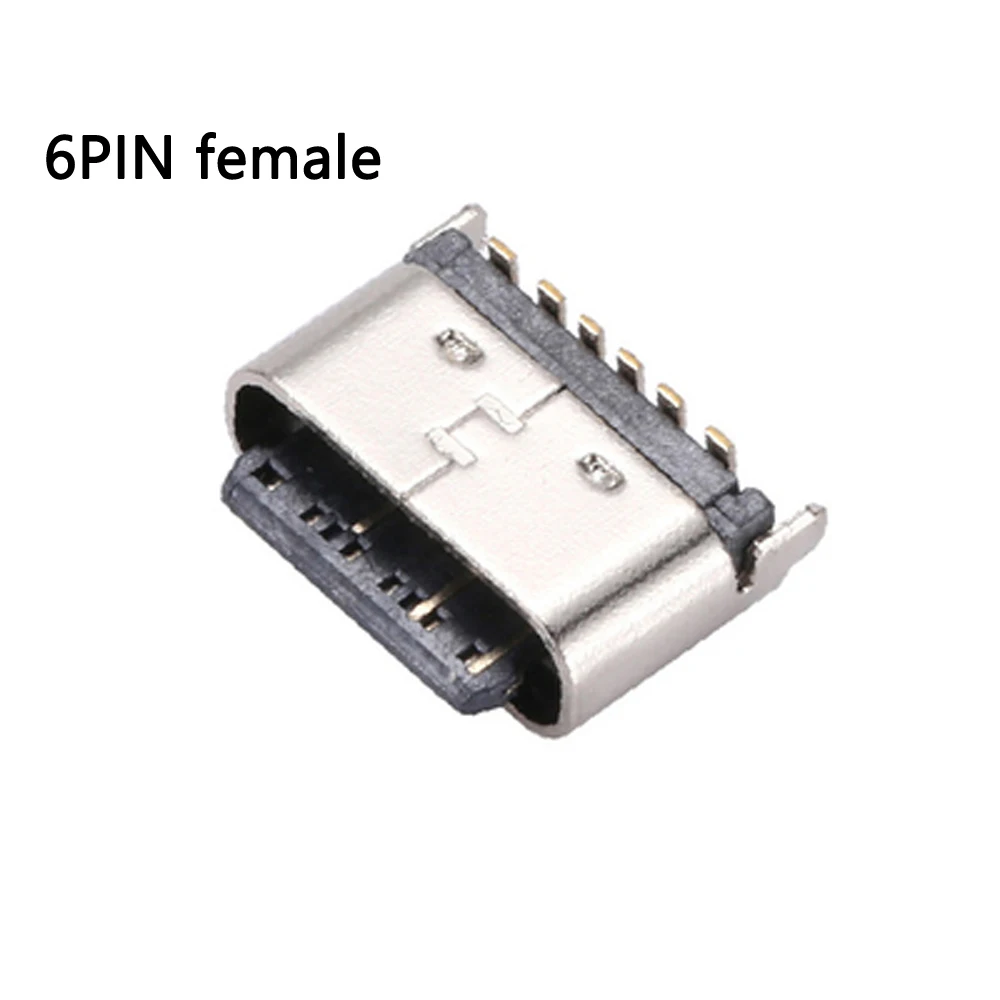 100pcs/lot 6 Pin 3A5V SMT Socket Connector Micro USB Type C 3.1 Female Placement SMD DIPFor PCB design DIY high current charging
