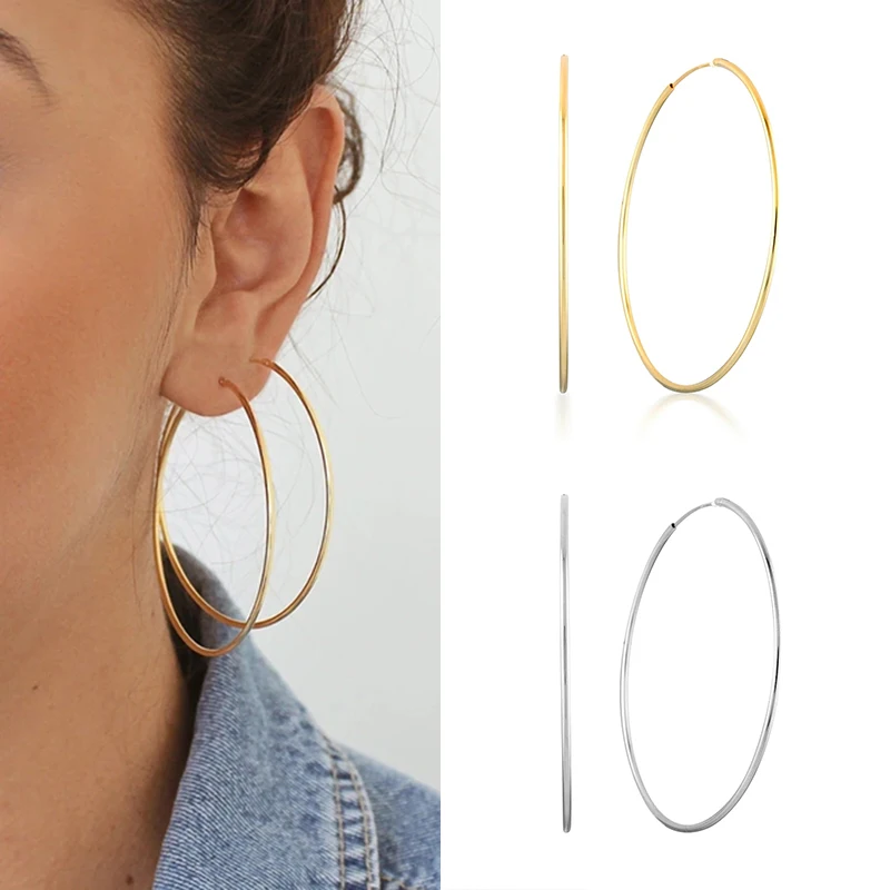925 Sterling Silver Ear Buckle New  Women Hoop Earrings Big Circle 57mm High Quality Jewelry For Fashion Ladies Birthday Gifts