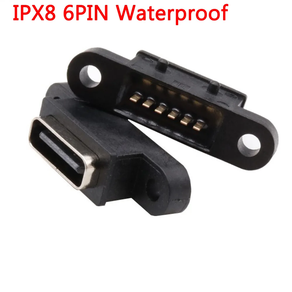 1-4pc IPX8 TYPE C 2P/4P Waterproof Female USB C Socket Port With Screw Hole Fast Charge Charging Interface 180 degree  Connector