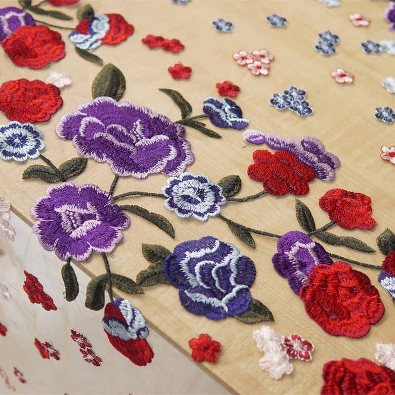 

LASUI 3 yards NEW Exquisite Multicolor rose flower embroidery lace mesh fabric DIY dress skirt Clothing decoration X0703