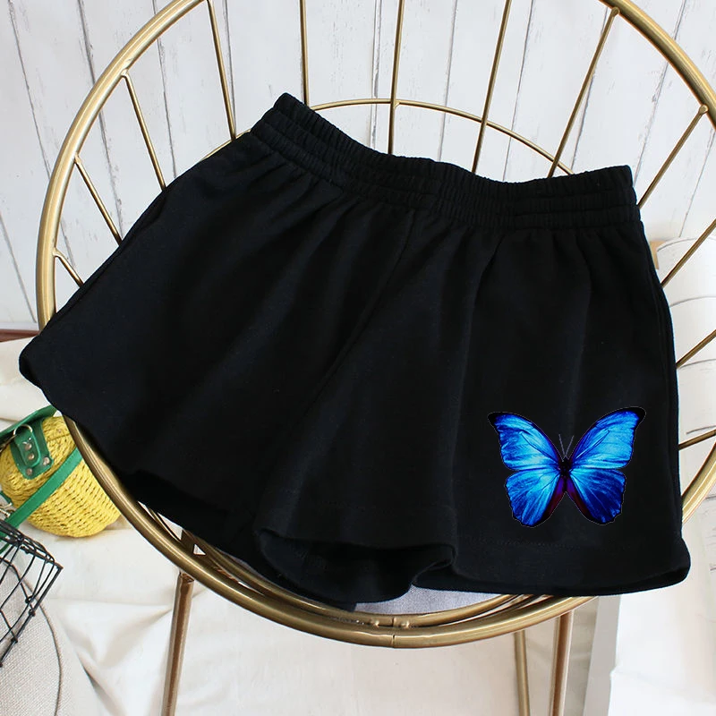 Elastic waist casual beach pants party size high waist girls cute butterfly printed sports shorts female summer women Y2k Shorts