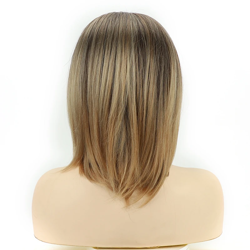 Synthetic Short Bob Straight Wig Honey Brown Middle Part Wigs for Women Heat Resistant Hair Ombre Blonde New Fashionable Hairs