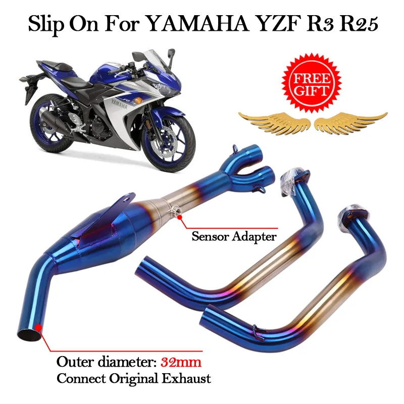 

Slip On Motorcycle Exhaust System Modified Muffler Escape Front Connecting Mid Middle Link Pipe For YAMAHA YZF-R3 YZF-R25 R3 R25