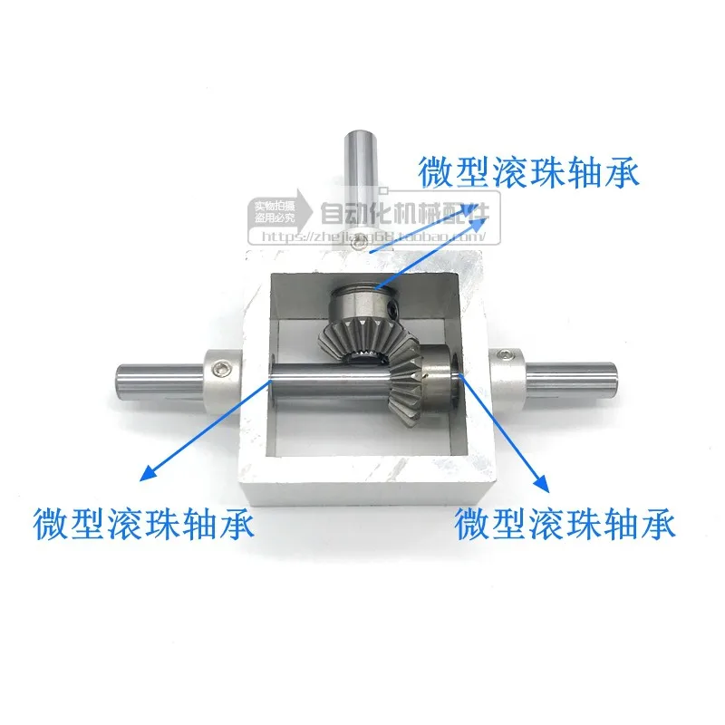 90 Derajat Sudut Drive Reversing Gear Box Kecil Bevel Gear Sudut Gear 1:1 Modul Mekanis Double Output Shaft