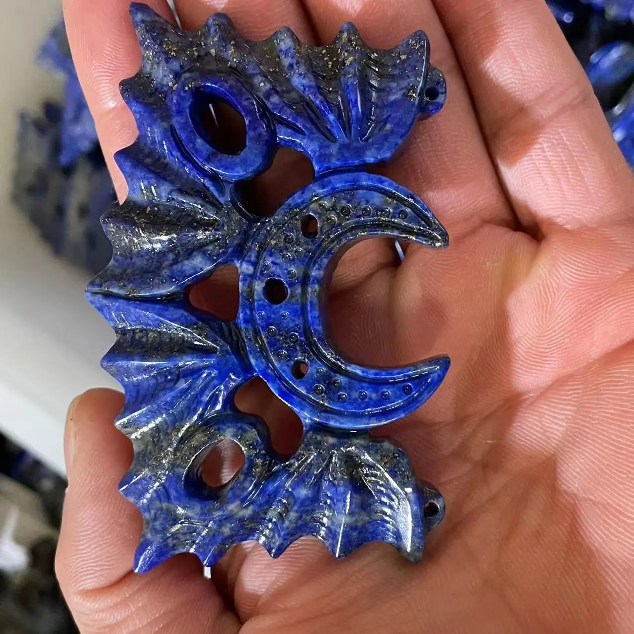 1pcs Natural lapis lazuli hand carved moon bat sculpture decorated with lapis lazuli crystal sculpture